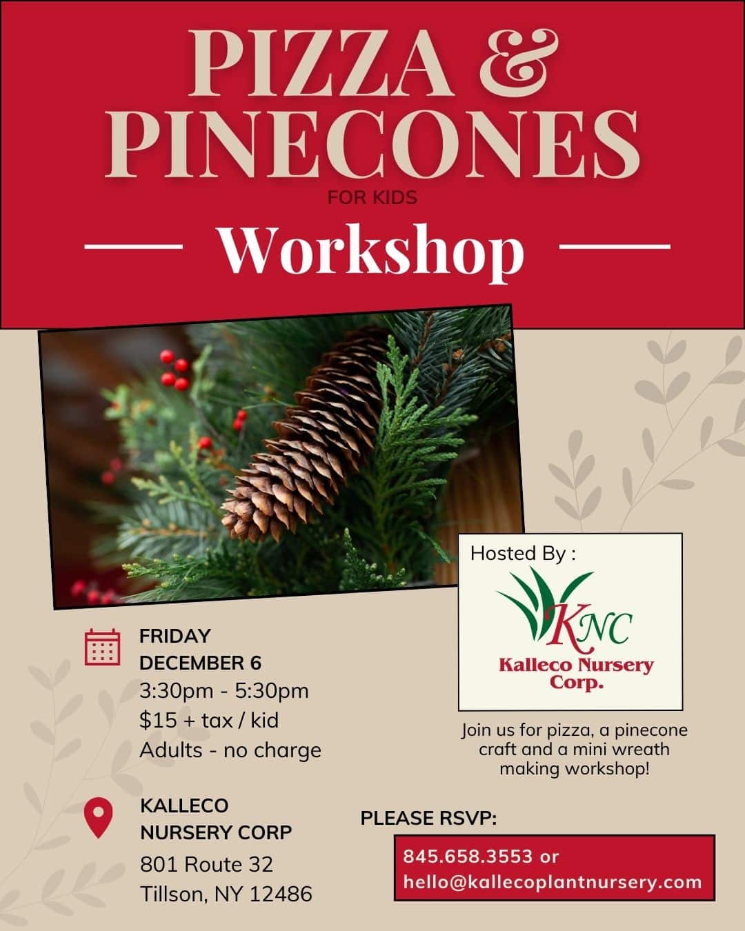 KNC 2024 PIzza and Pinecones Kids Workshop Flyer